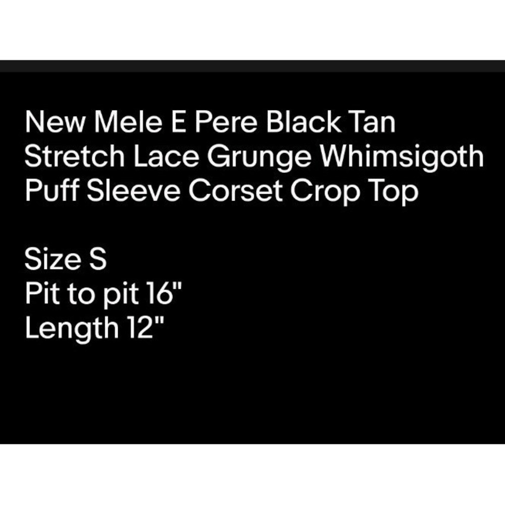 New Black Tan Stretch Lace Grunge Whimsigoth Puff Sleeve Corset Crop Top Sz S - Picture 7 of 7